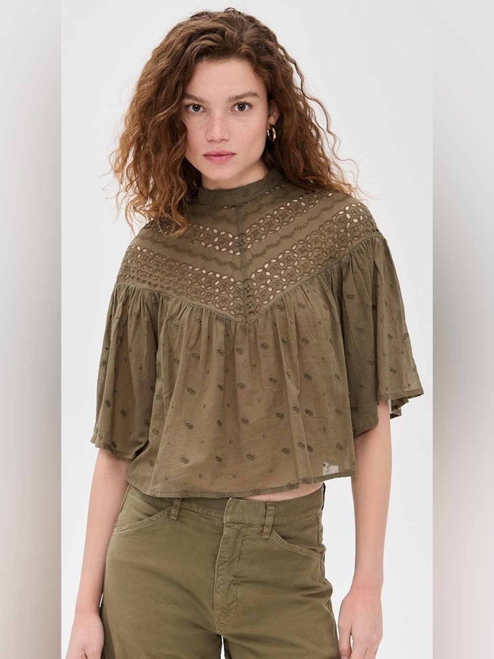 Nili Lotan Mikki Military Green Eyelet Blouse XS NWOT